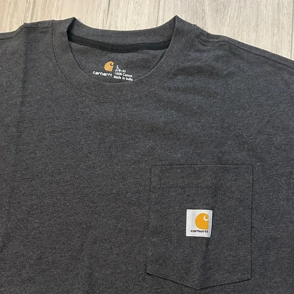 Men’s Carhartt Heathered Charcoal Cotton Pocketed Short Sleeve Tee - Picture 2 of 10